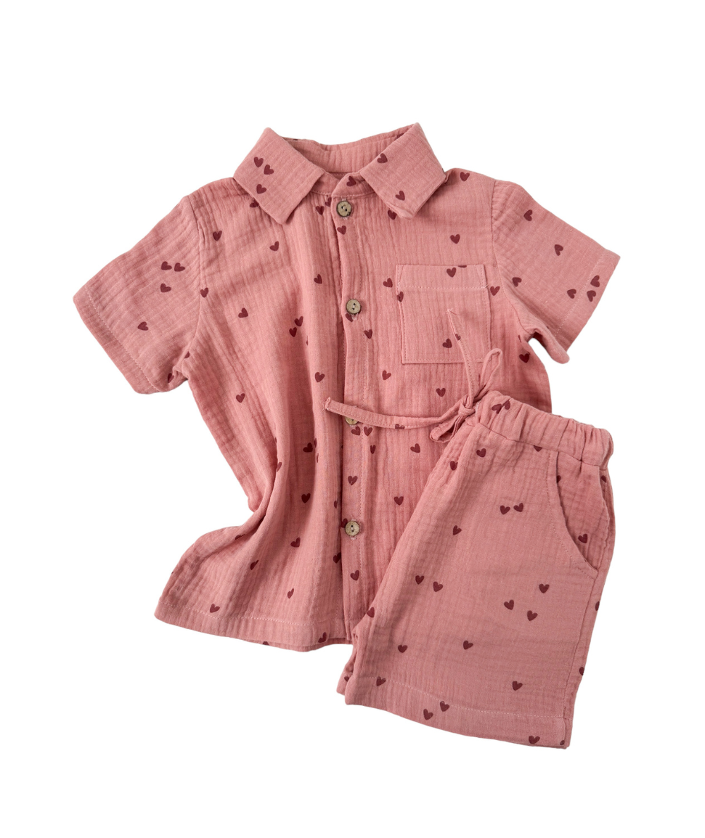 SIBELLE - Chemise et short en mousseline Oeko-Tex motifs coeurs