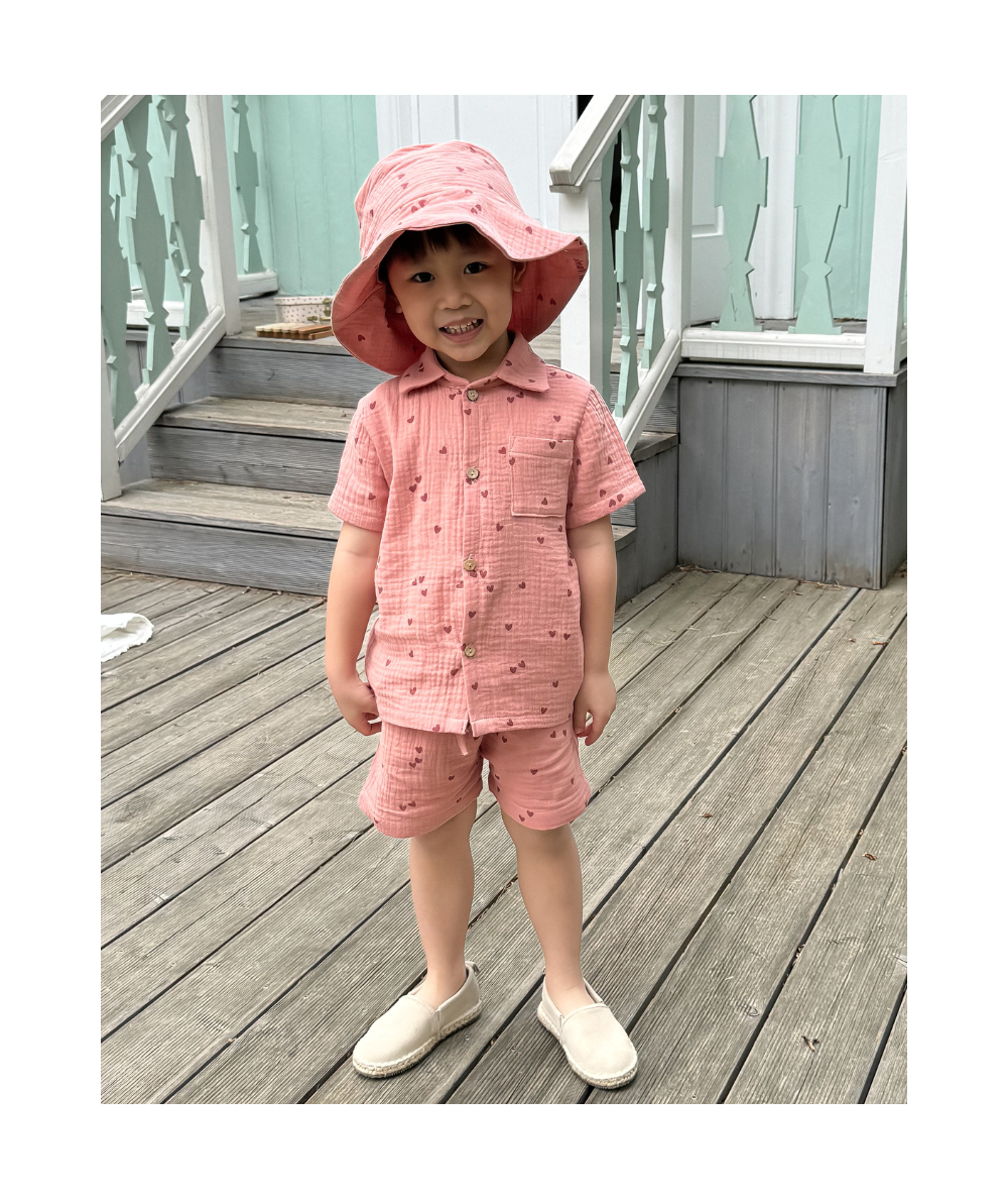 SIBELLE - Chemise et short en mousseline Oeko-Tex motifs coeurs