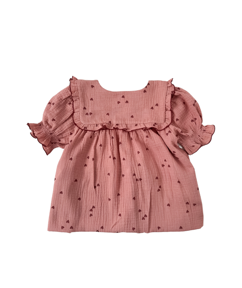 SIBELLE - Haut et short en mousseline Oeko-Tex motifs coeurs