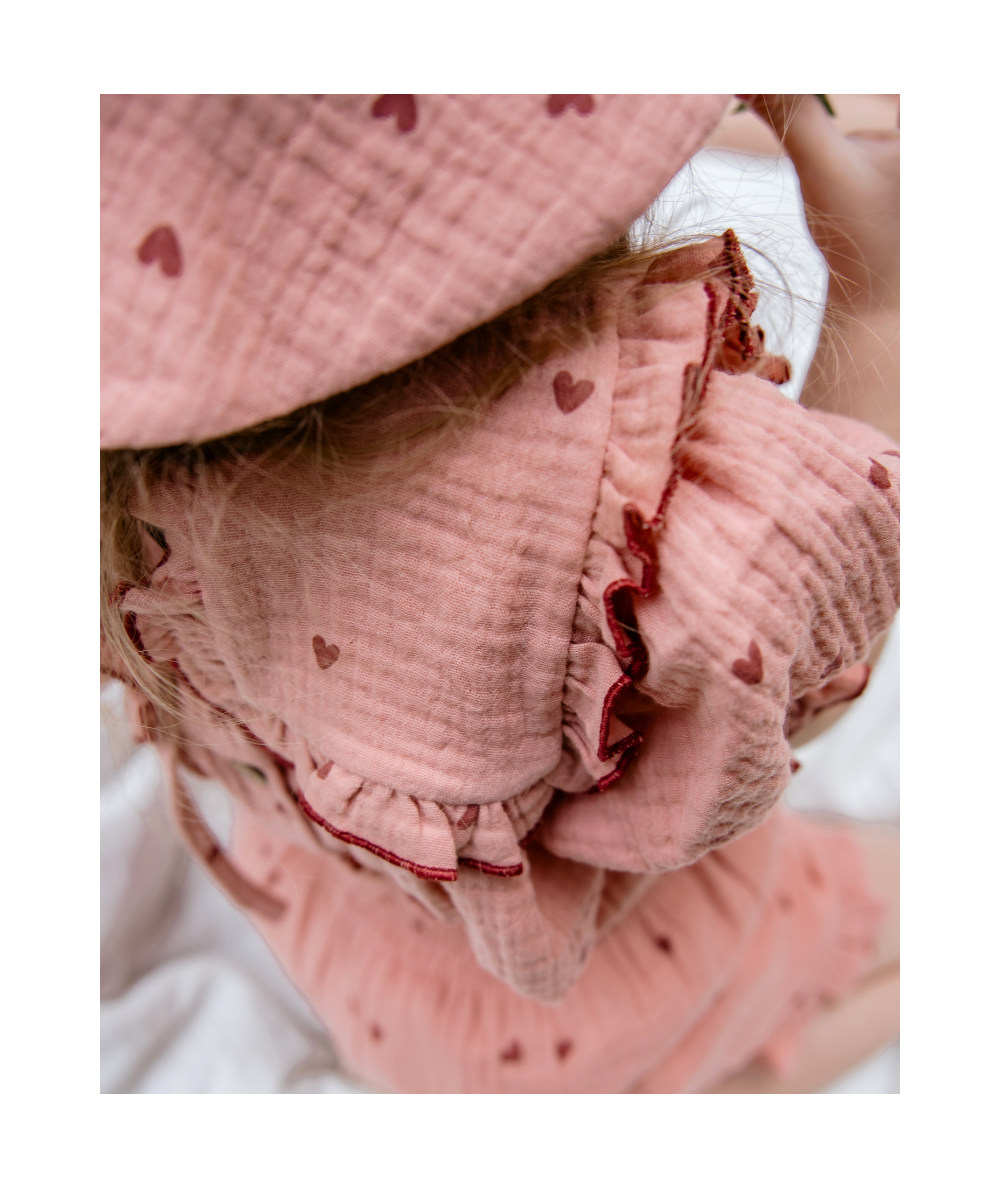 SIBELLE - Haut et short en mousseline Oeko-Tex motifs coeurs