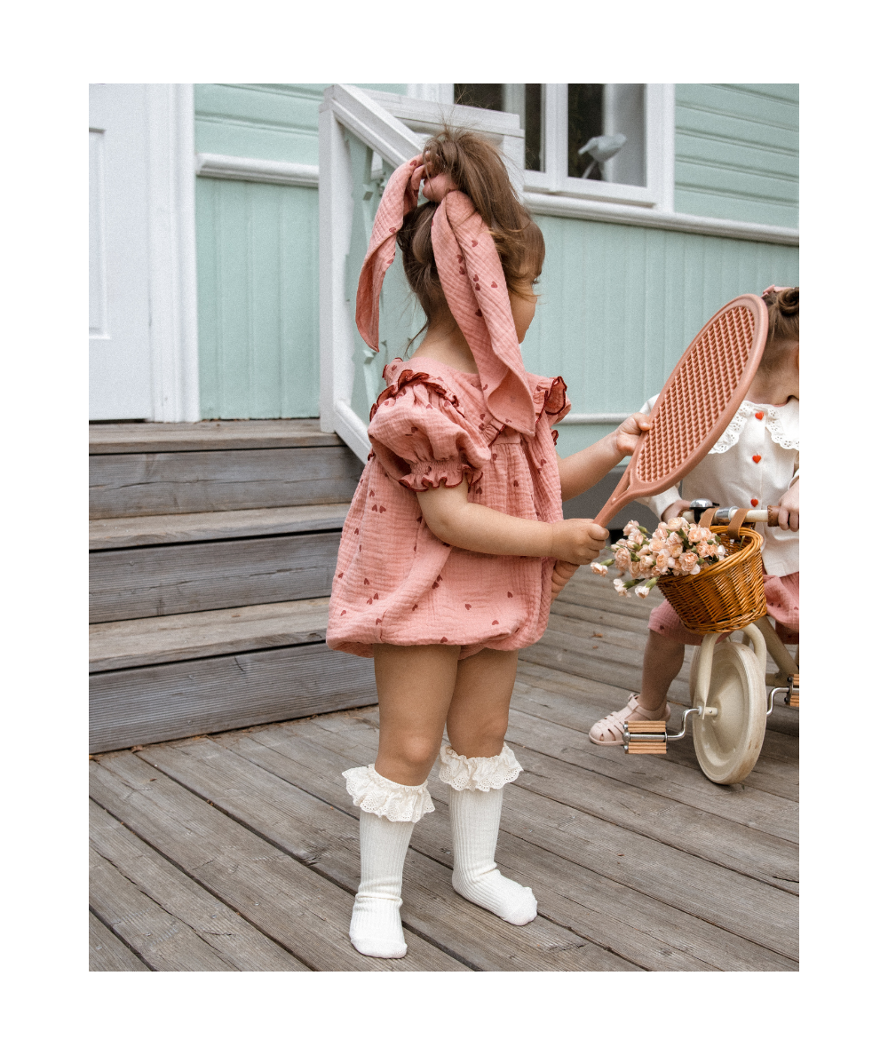 SIBELLE - Barboteuse en mousseline Oeko-Tex motifs cœurs