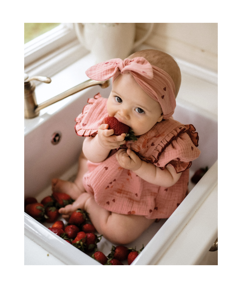 SIBELLE - Barboteuse en mousseline Oeko-Tex motifs cœurs