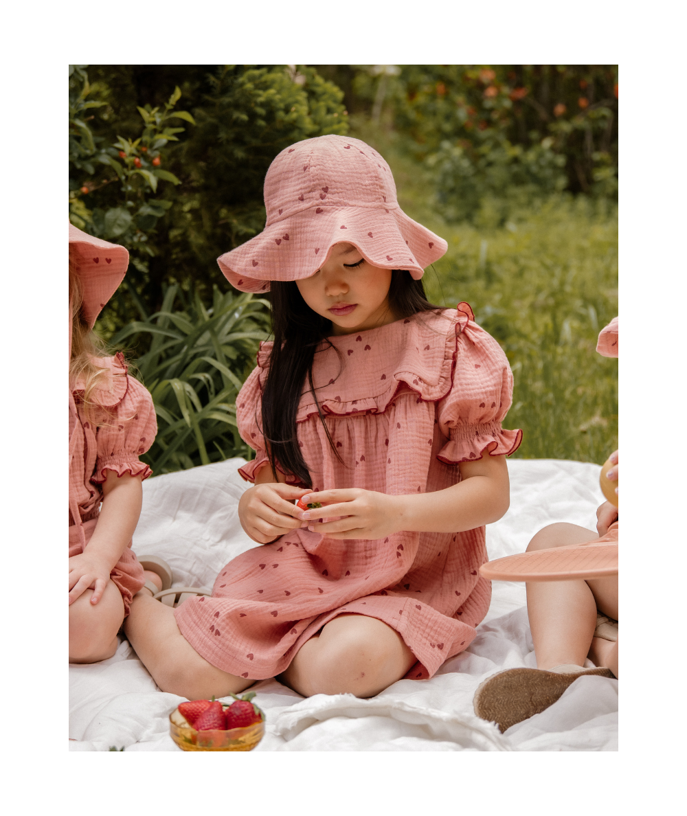 SIBELLE - Robe en mousseline Oeko-Tex motifs cœurs