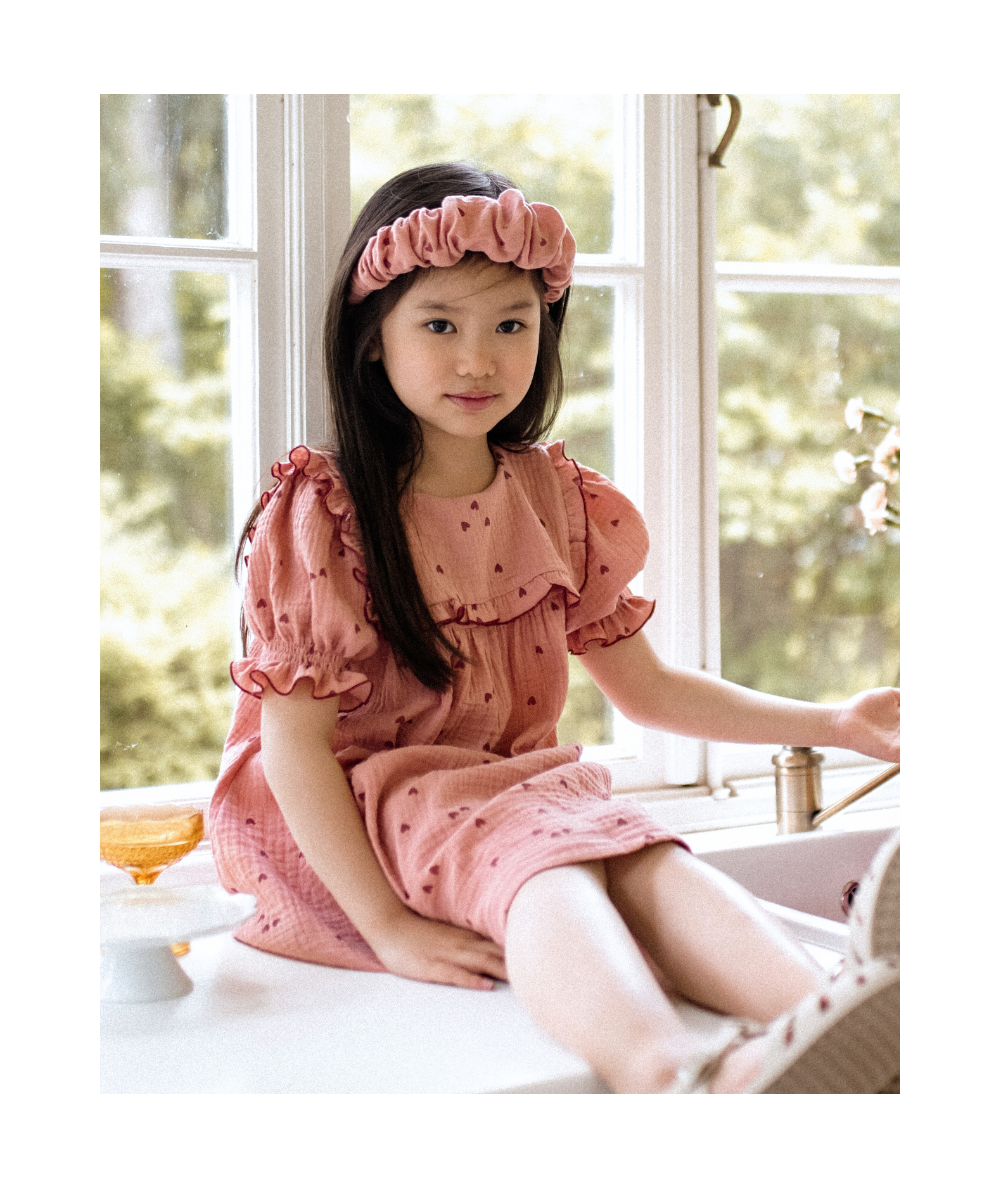 SIBELLE - Robe en mousseline Oeko-Tex motifs cœurs