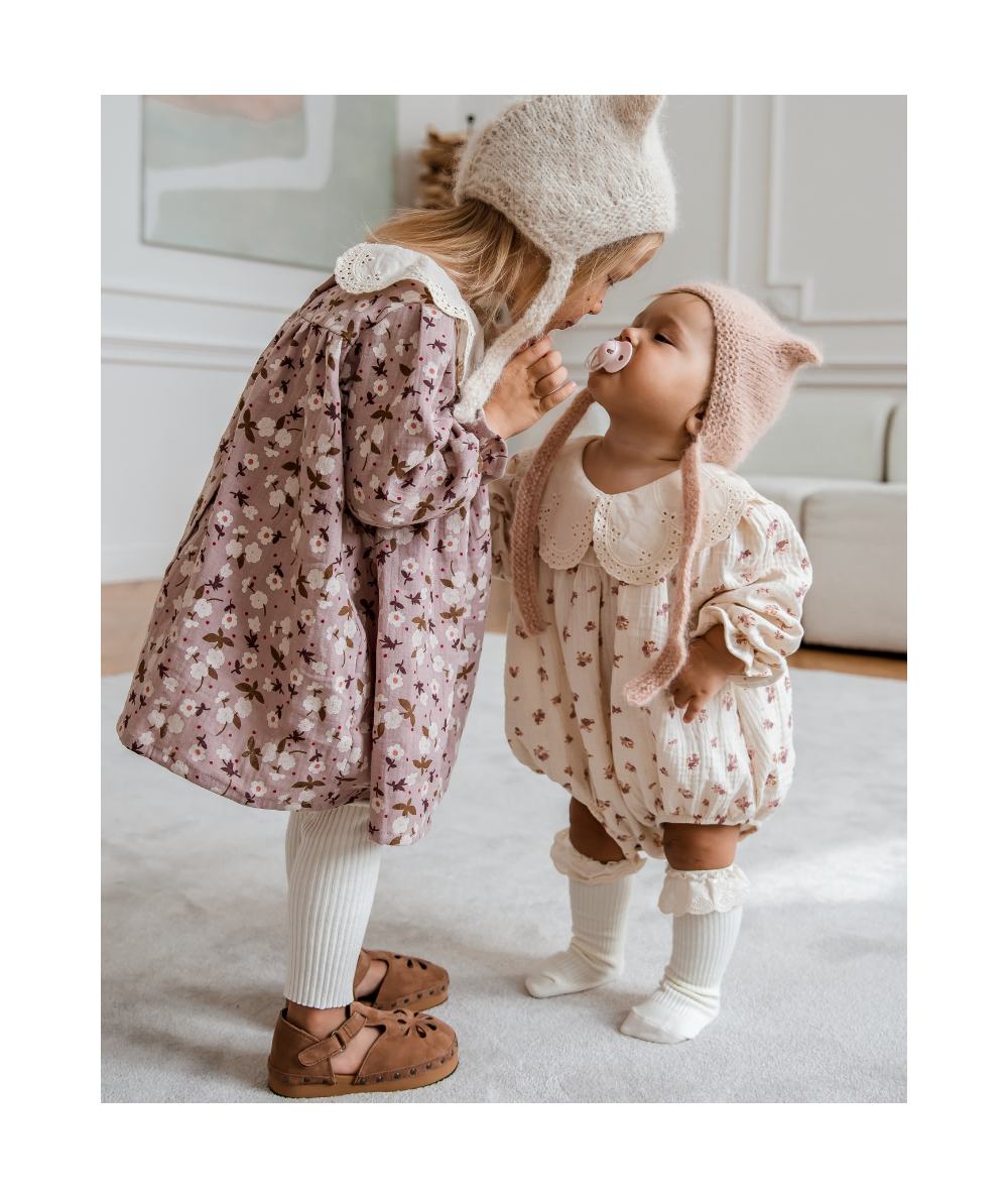 ZOÉ - Barboteuse en mousseline et col flora