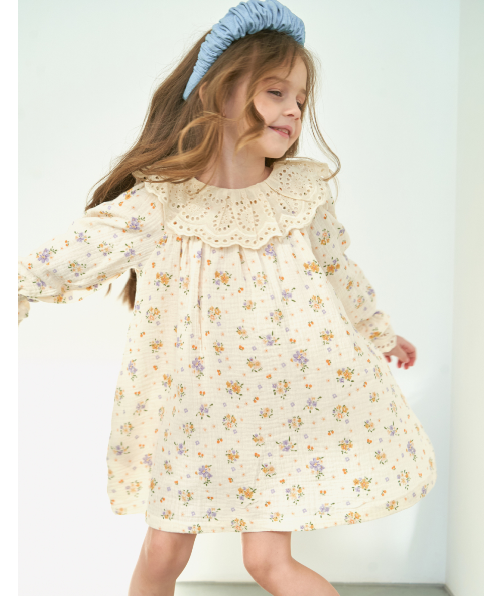 SONJA - Robe en mousseline & fleurs cottage