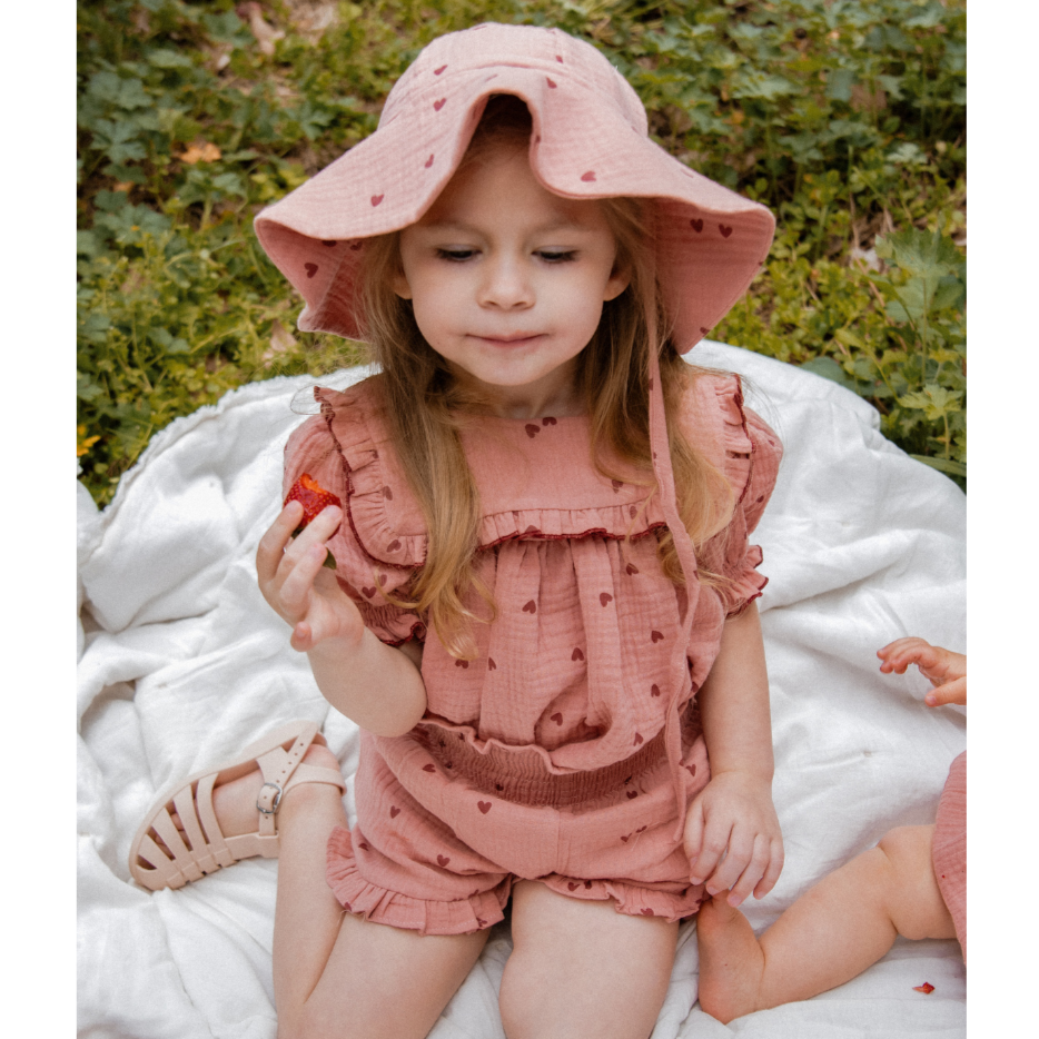 SIBELLE - Haut et short en mousseline Oeko-Tex motifs coeurs