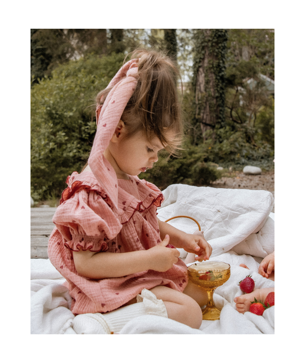 SIBELLE - Barboteuse en mousseline Oeko-Tex motifs cœurs