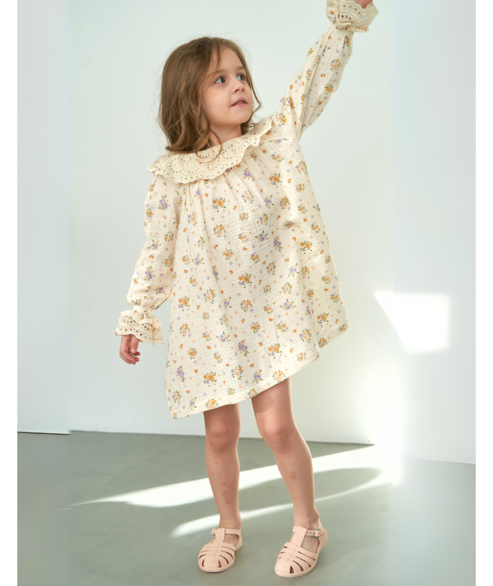 SONJA - Robe en mousseline & fleurs cottage